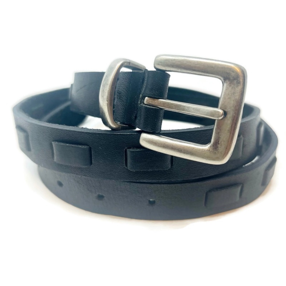 Leather Woven Geometric Contemporary Black Belt w/ Silver Toned Buckle